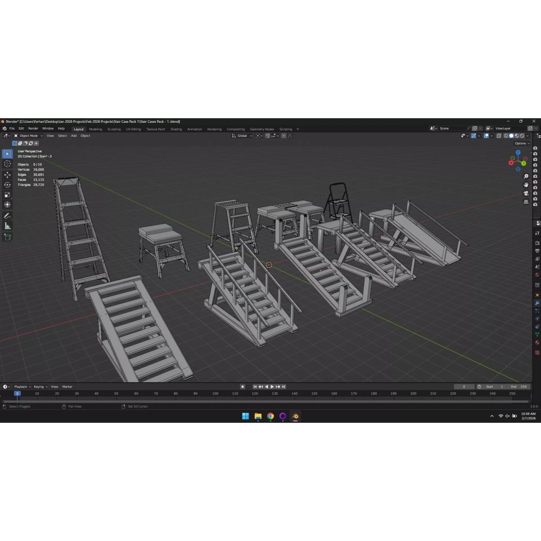 Low Poly Ladder and Staircase 3D Model – Game-Ready Asset Pack, FBX, OBJ - View 26