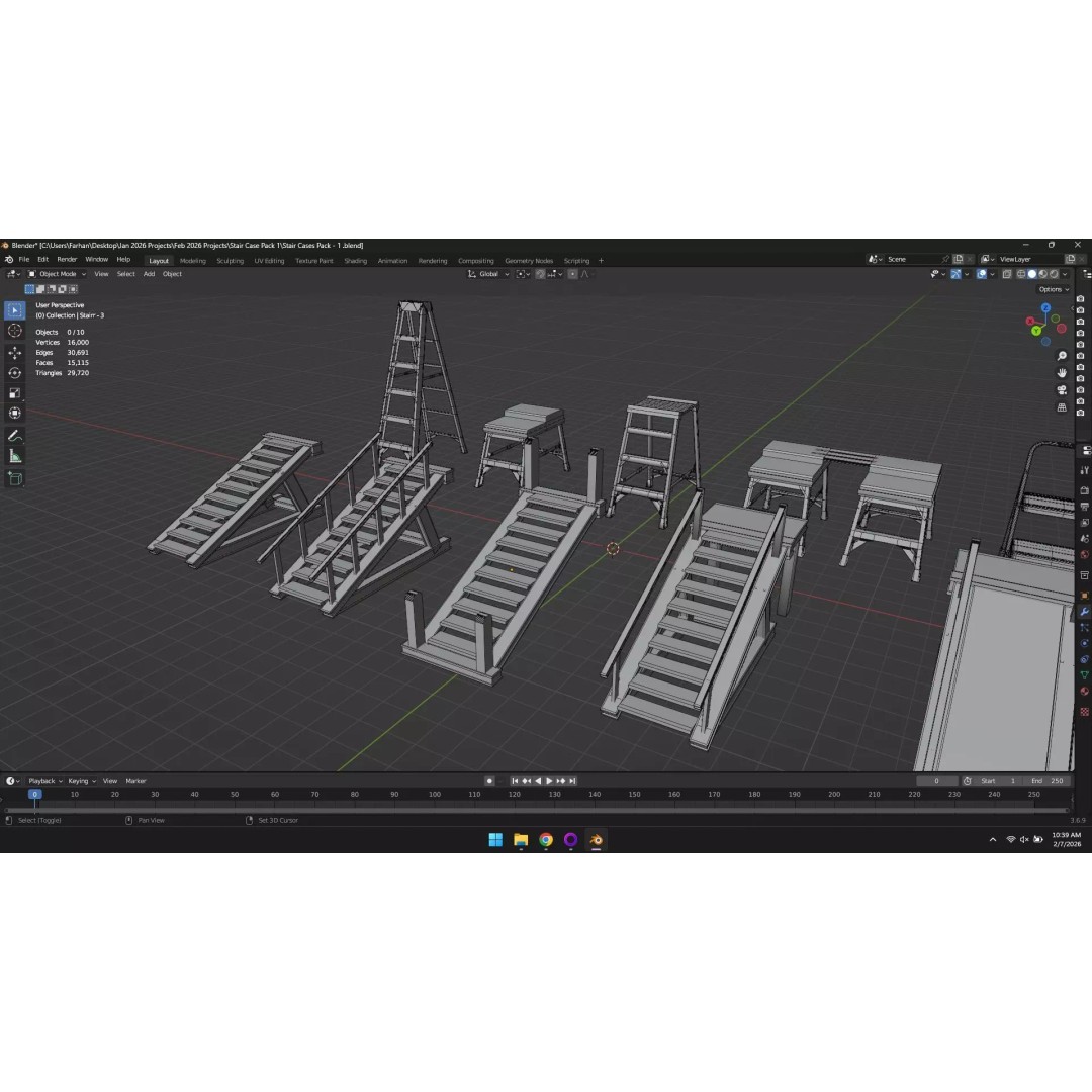 Low Poly Ladder and Staircase 3D Model – Game-Ready Asset Pack, FBX, OBJ - View 27