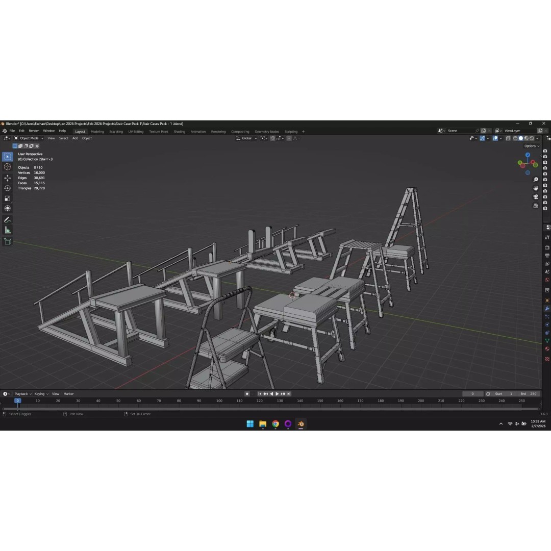Low Poly Ladder and Staircase 3D Model – Game-Ready Asset Pack, FBX, OBJ - View 28