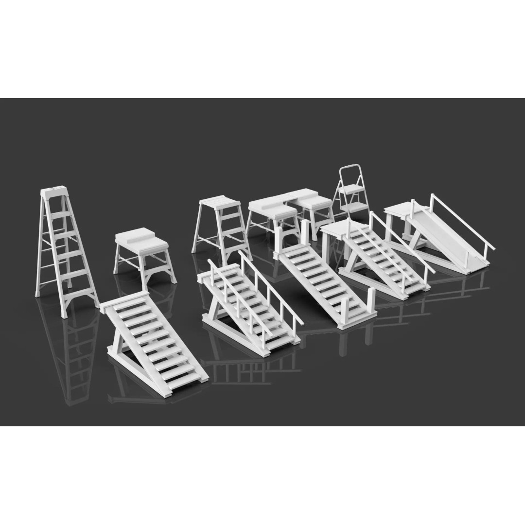 Low Poly Ladder and Staircase 3D Model – Game-Ready Asset Pack, FBX, OBJ - View 3