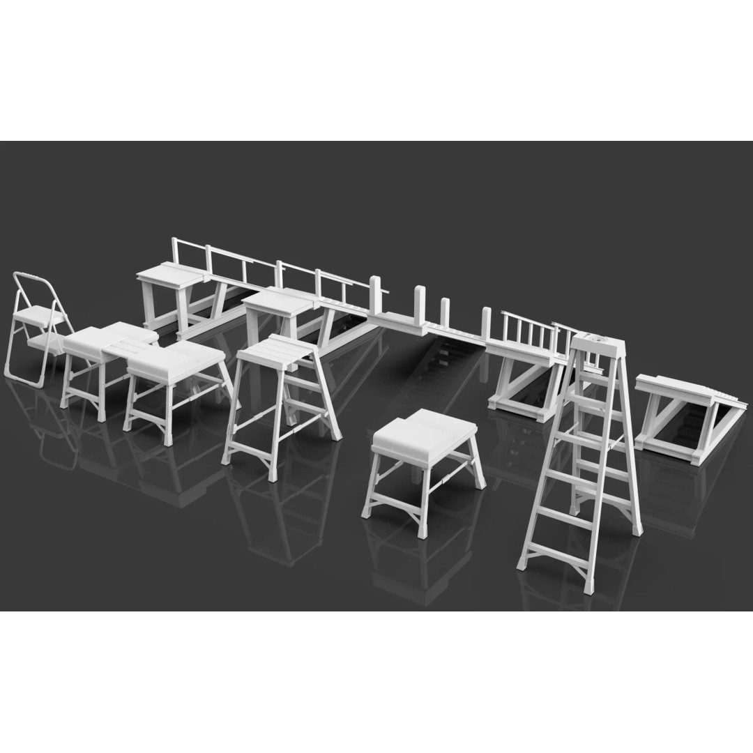 Low Poly Ladder and Staircase 3D Model – Game-Ready Asset Pack, FBX, OBJ - View 4