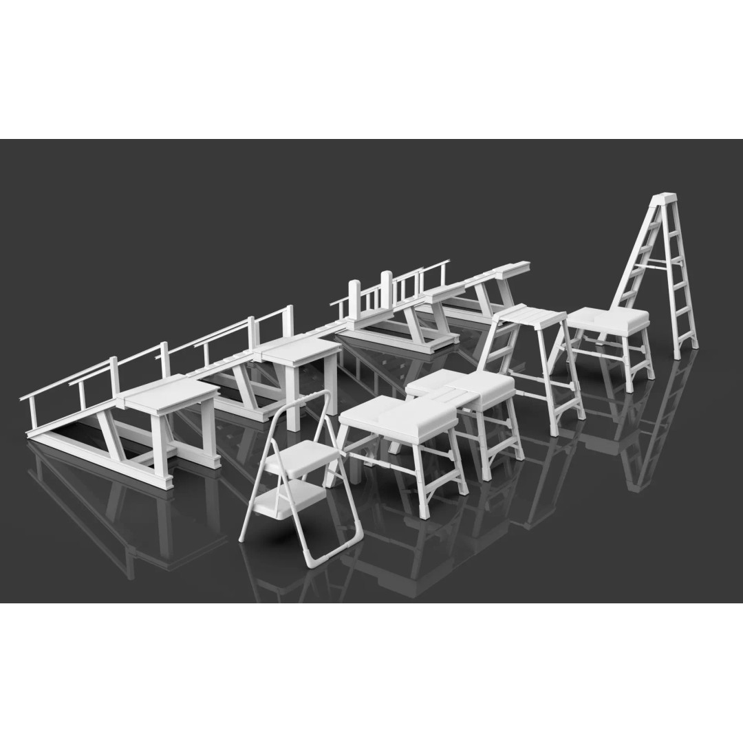 Low Poly Ladder and Staircase 3D Model – Game-Ready Asset Pack, FBX, OBJ - View 5