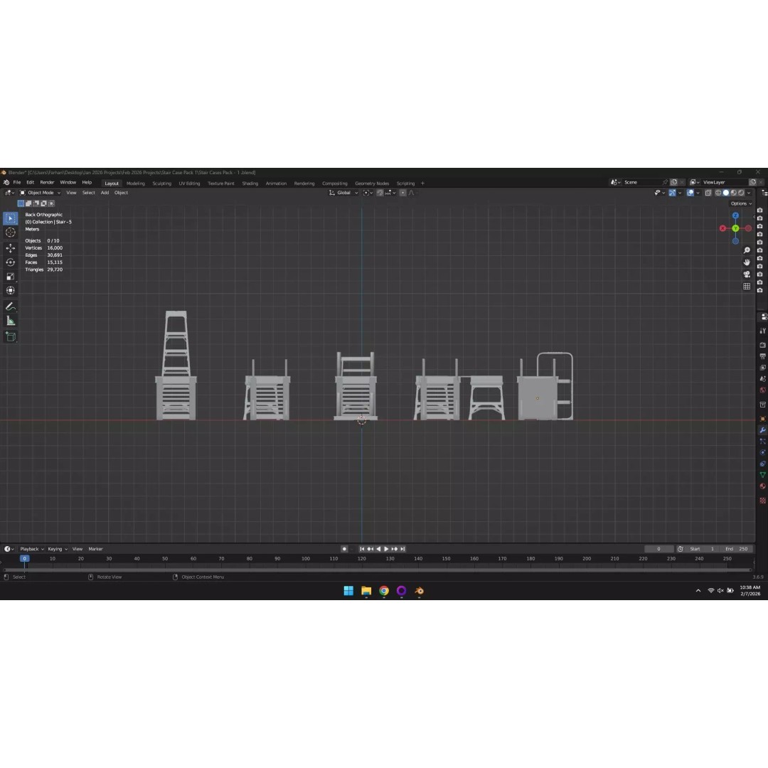 Low Poly Ladder and Staircase 3D Model – Game-Ready Asset Pack, FBX, OBJ - View 6