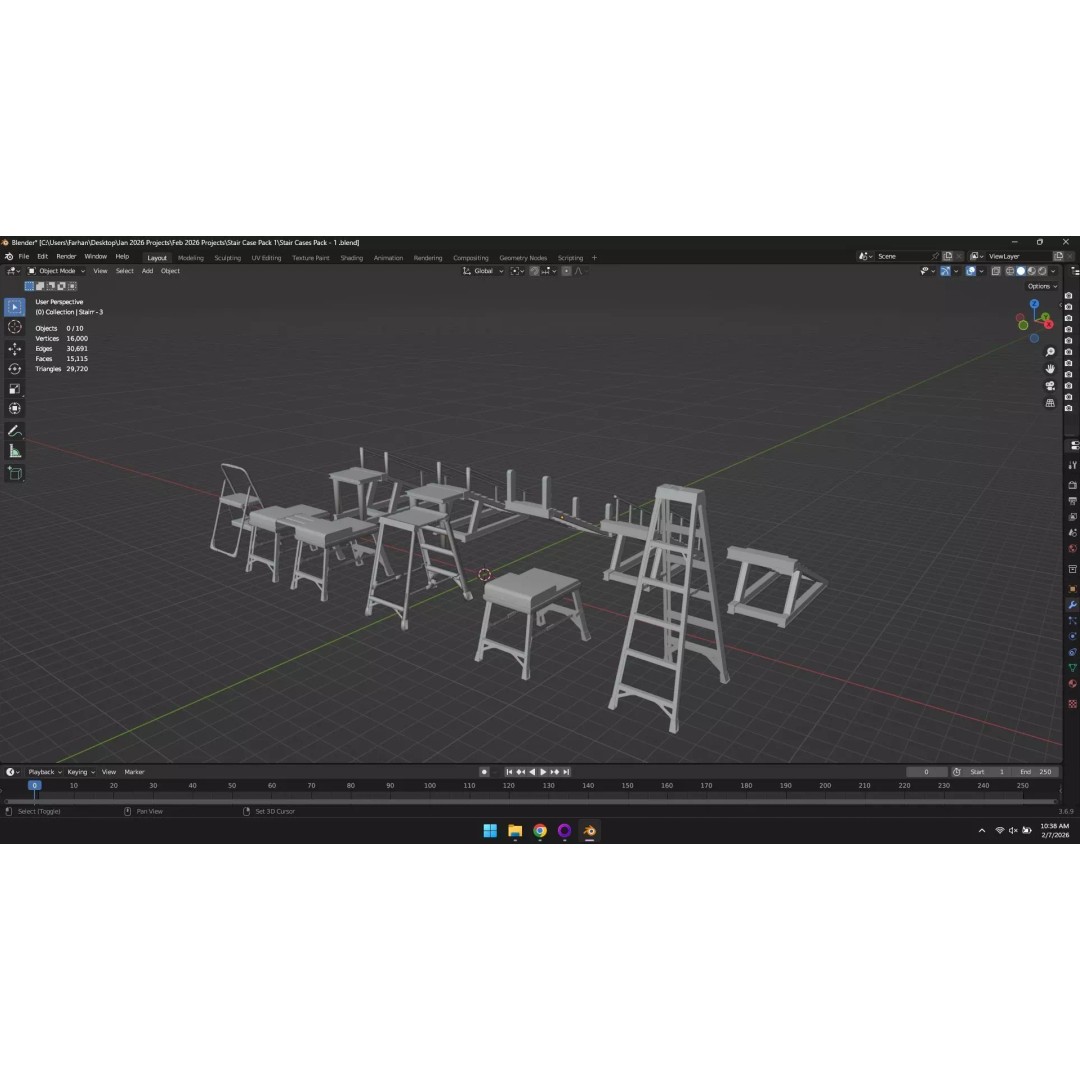 Low Poly Ladder and Staircase 3D Model – Game-Ready Asset Pack, FBX, OBJ - View 7