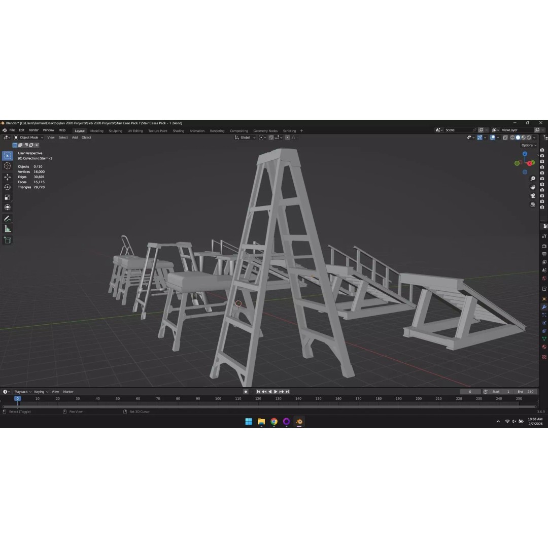 Low Poly Ladder and Staircase 3D Model – Game-Ready Asset Pack, FBX, OBJ - View 8