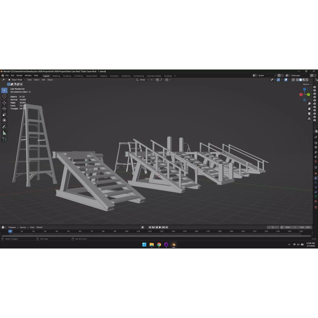 Low Poly Ladder and Staircase 3D Model – Game-Ready Asset Pack, FBX, OBJ - View 9