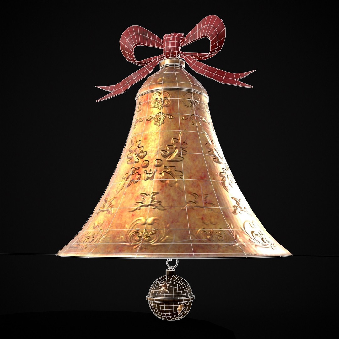 Gold Bell Tree Ornament 3D Model – Low Poly PBR Asset, FBX & OBJ