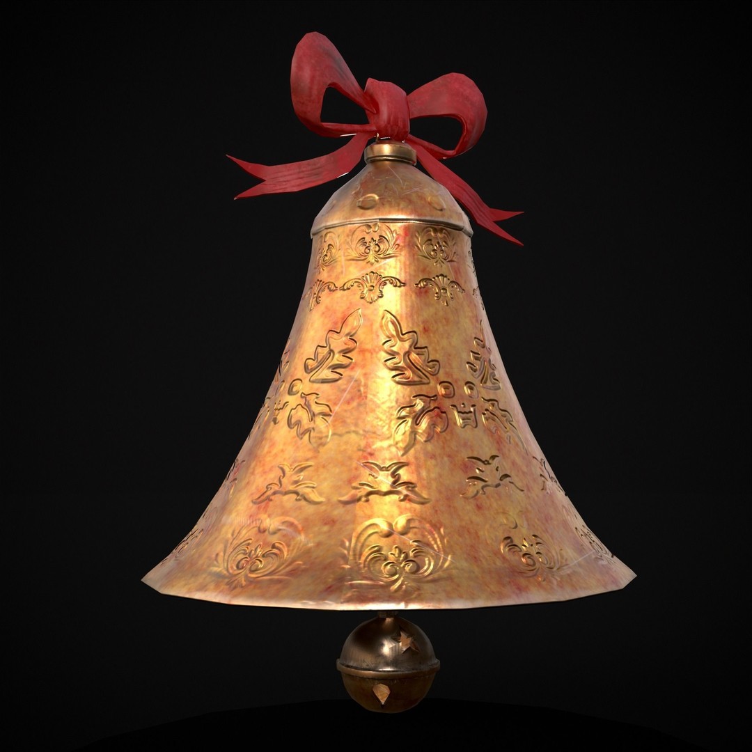 Gold Bell Tree Ornament 3D Model – Low Poly PBR Asset, FBX & OBJ - View 10