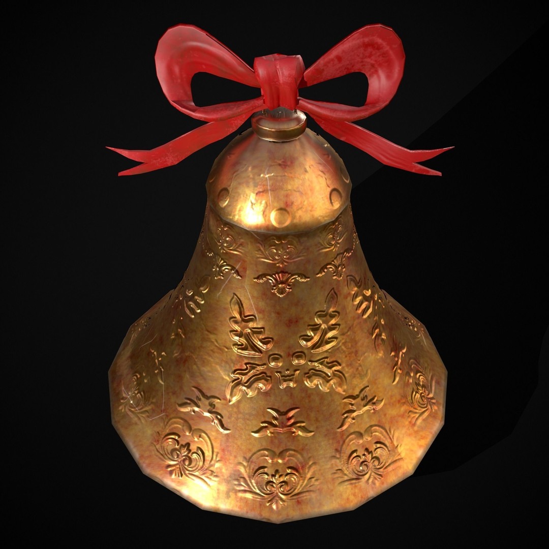 Gold Bell Tree Ornament 3D Model – Low Poly PBR Asset, FBX & OBJ - View 12