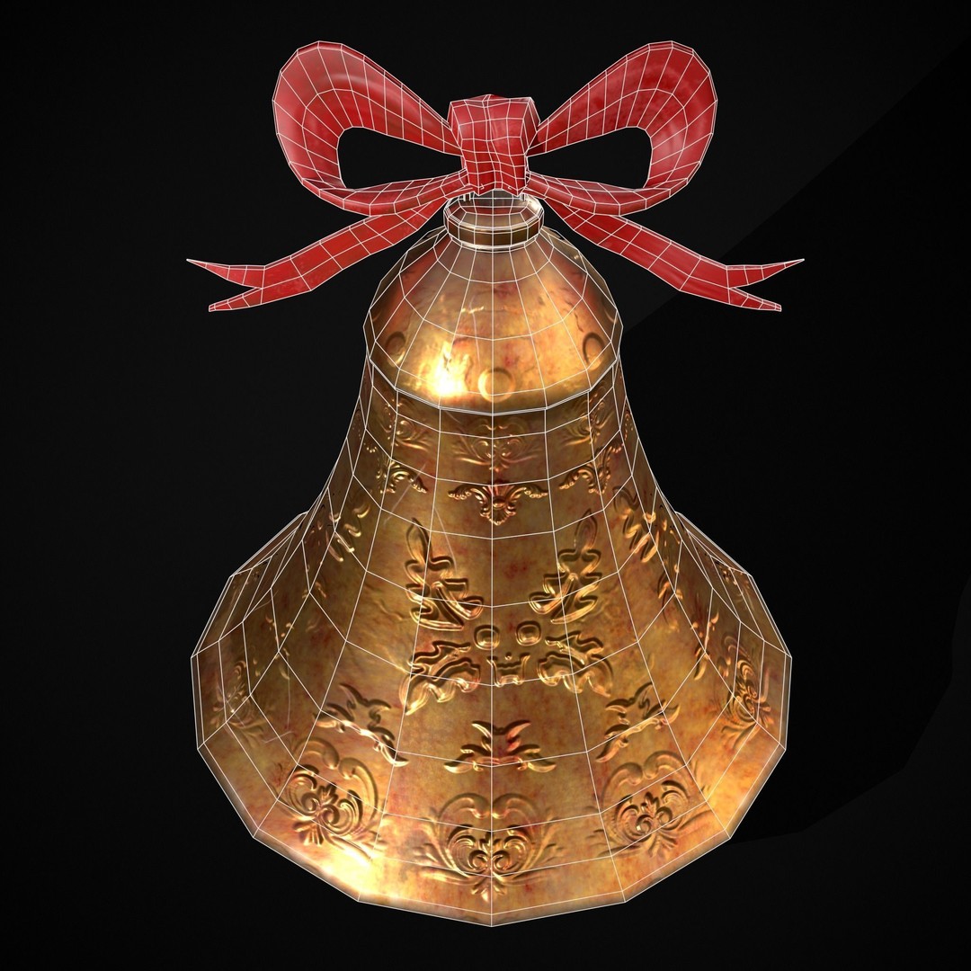 Gold Bell Tree Ornament 3D Model – Low Poly PBR Asset, FBX & OBJ - View 13