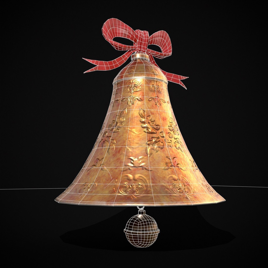 Gold Bell Tree Ornament 3D Model – Low Poly PBR Asset, FBX & OBJ - View 15