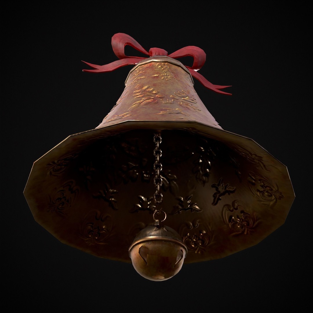 Gold Bell Tree Ornament 3D Model – Low Poly PBR Asset, FBX & OBJ - View 16