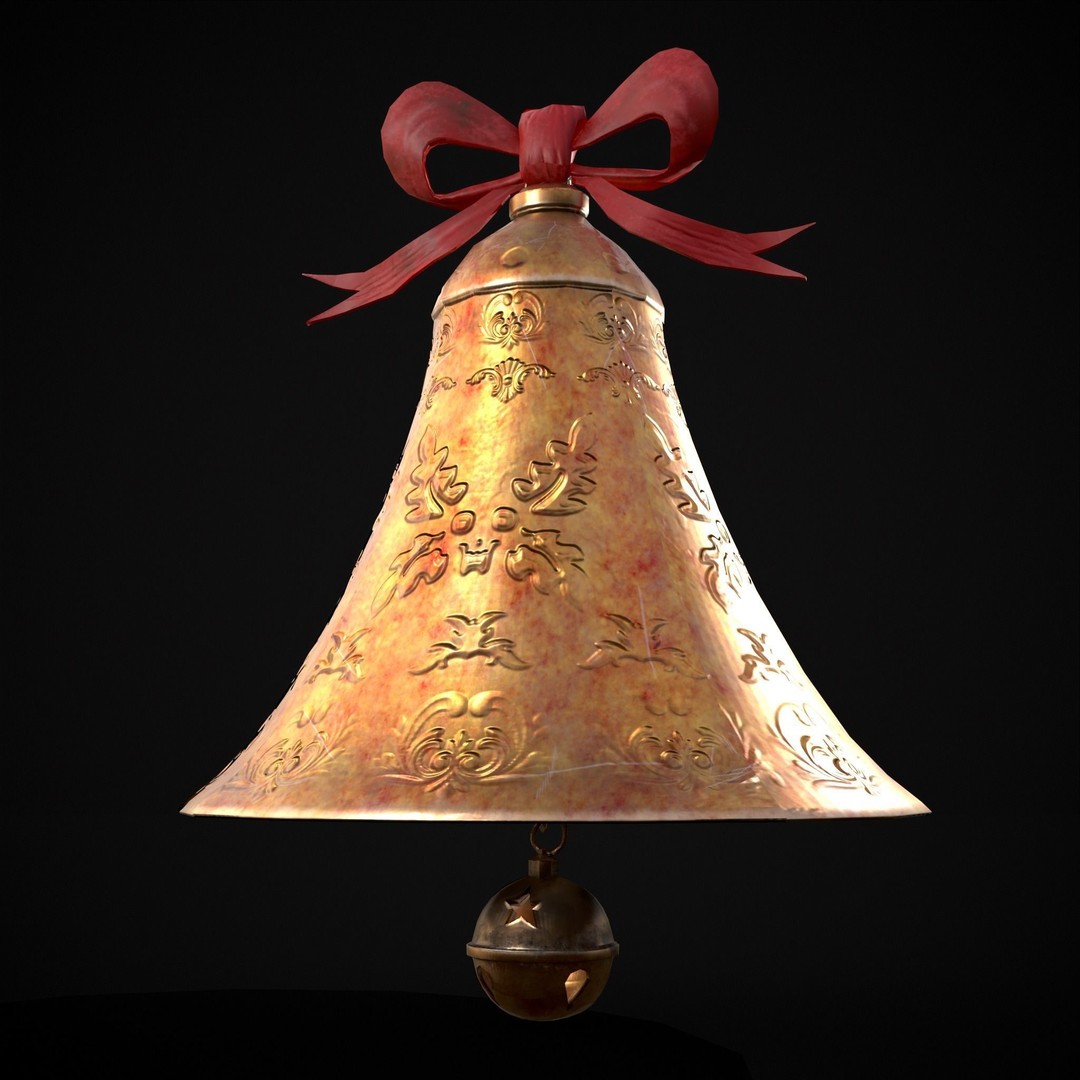 Gold Bell Tree Ornament 3D Model – Low Poly PBR Asset, FBX & OBJ - View 20