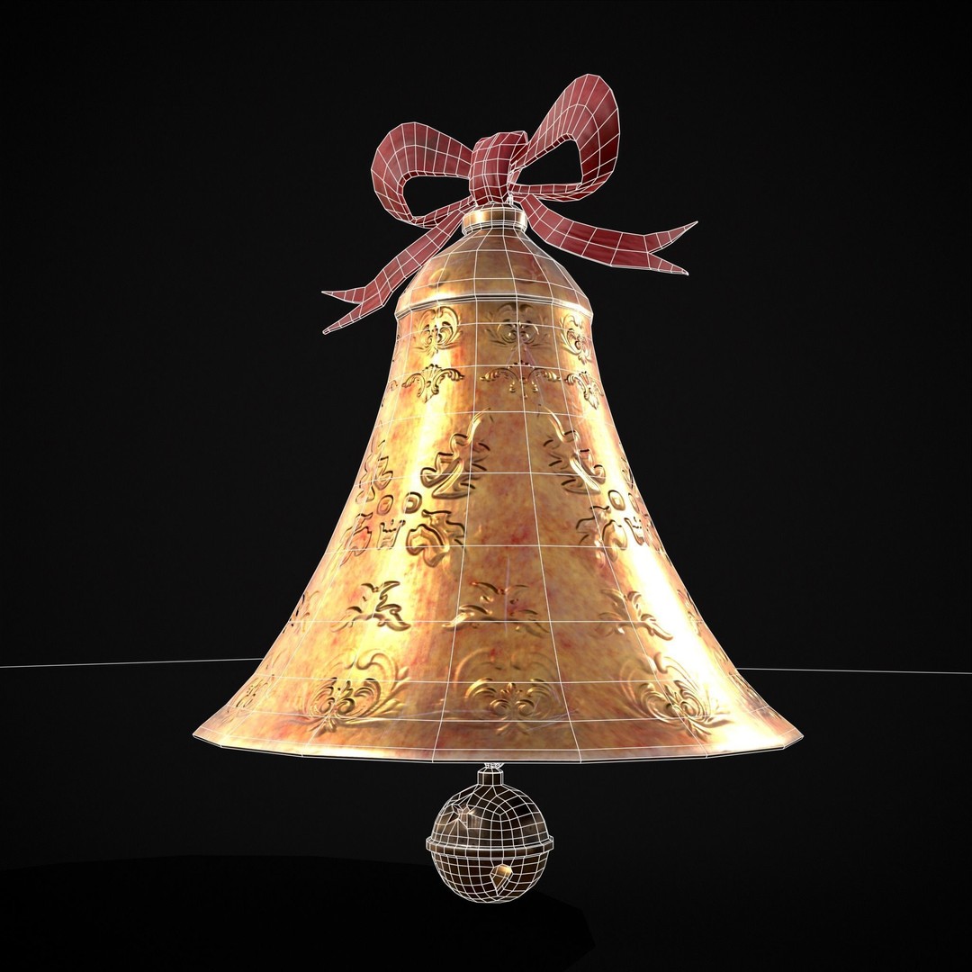 Gold Bell Tree Ornament 3D Model – Low Poly PBR Asset, FBX & OBJ - View 3