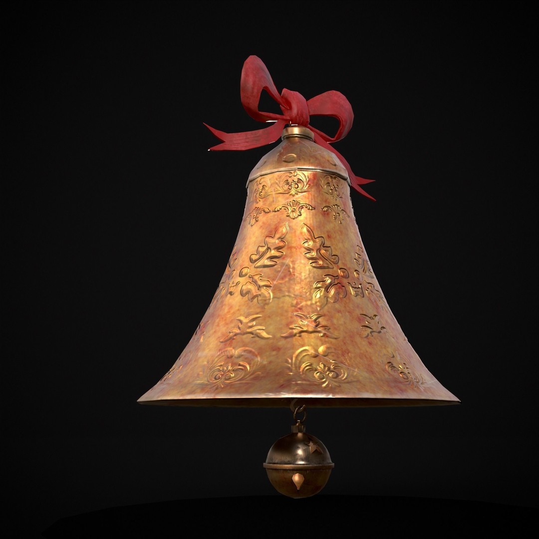 Gold Bell Tree Ornament 3D Model – Low Poly PBR Asset, FBX & OBJ - View 4
