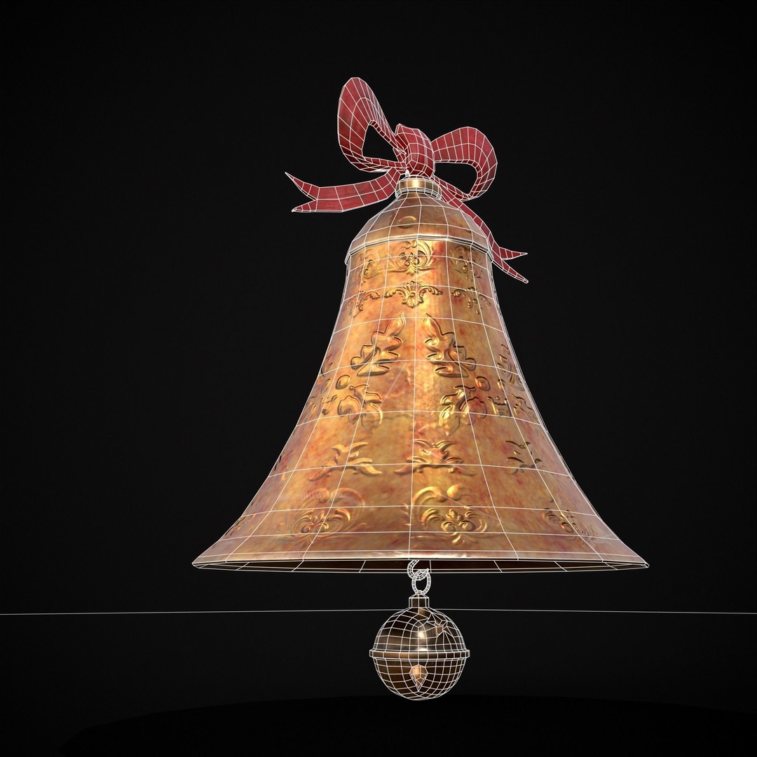 Gold Bell Tree Ornament 3D Model – Low Poly PBR Asset, FBX & OBJ - View 5
