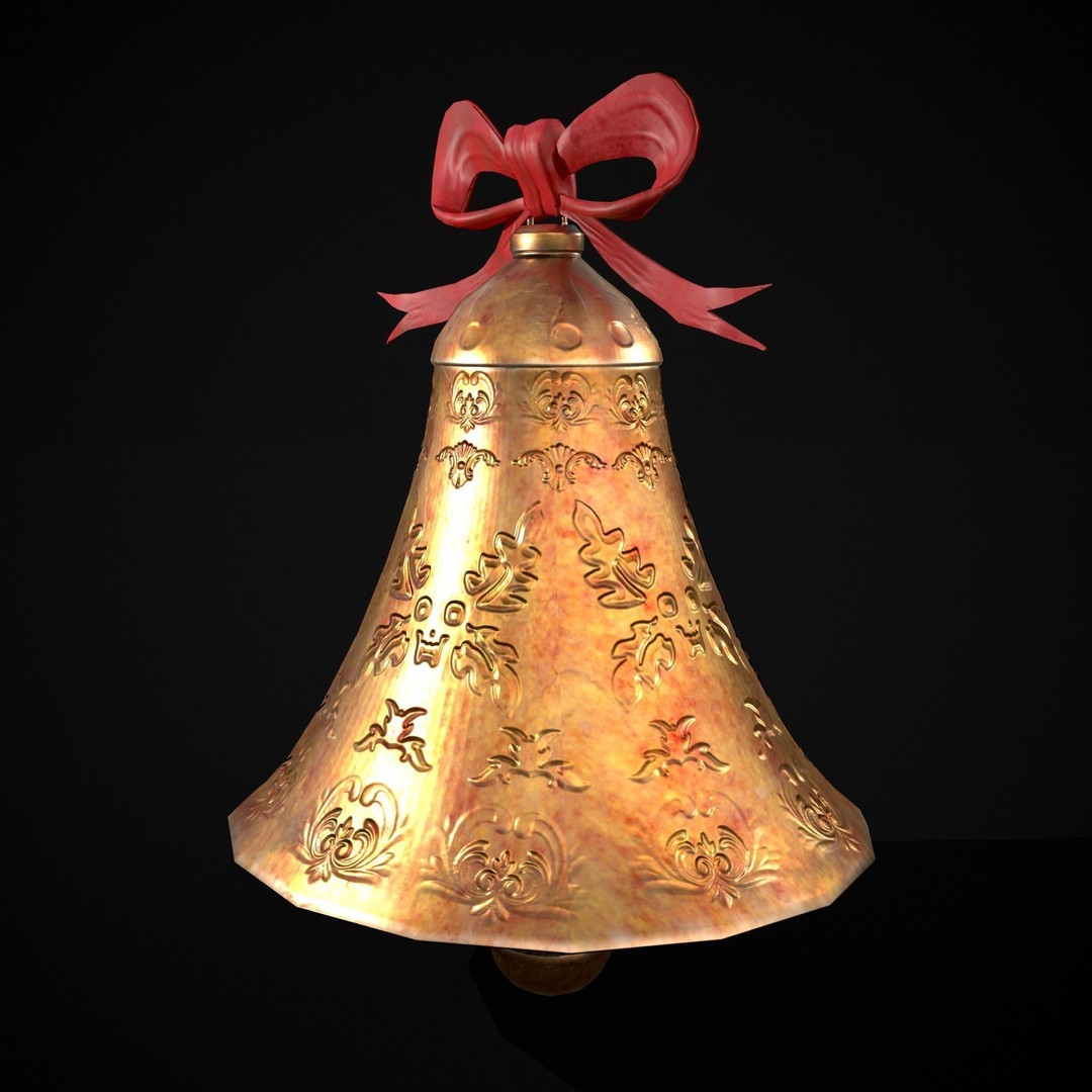 Gold Bell Tree Ornament 3D Model – Low Poly PBR Asset, FBX & OBJ - View 6