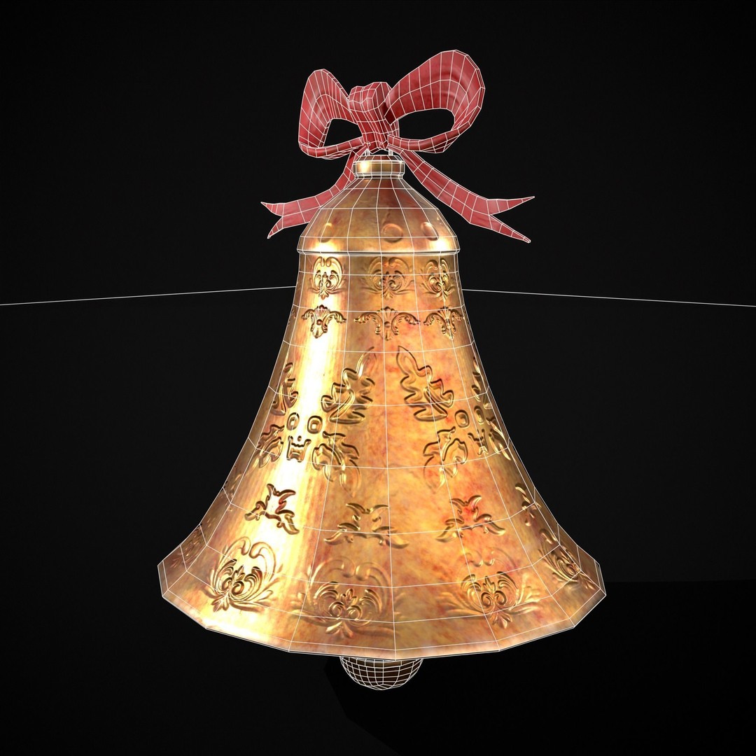 Gold Bell Tree Ornament 3D Model – Low Poly PBR Asset, FBX & OBJ - View 7