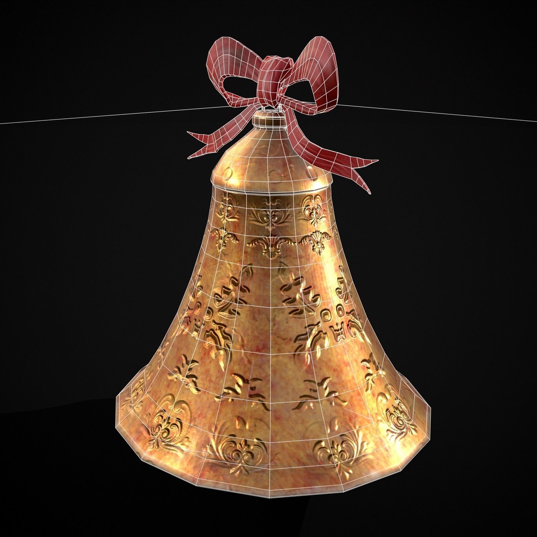Gold Bell Tree Ornament 3D Model – Low Poly PBR Asset, FBX & OBJ - View 9