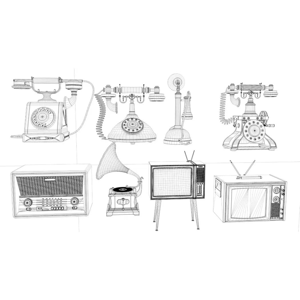 Vintage Home Devices 3D Model – Retro Collection, FBX, OBJ, PBR