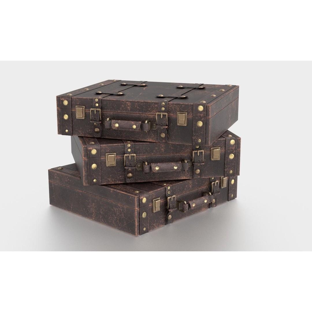 Vintage Suitcase 3D Model – Low Poly PBR Game Asset, FBX, OBJ, Blender - View 3