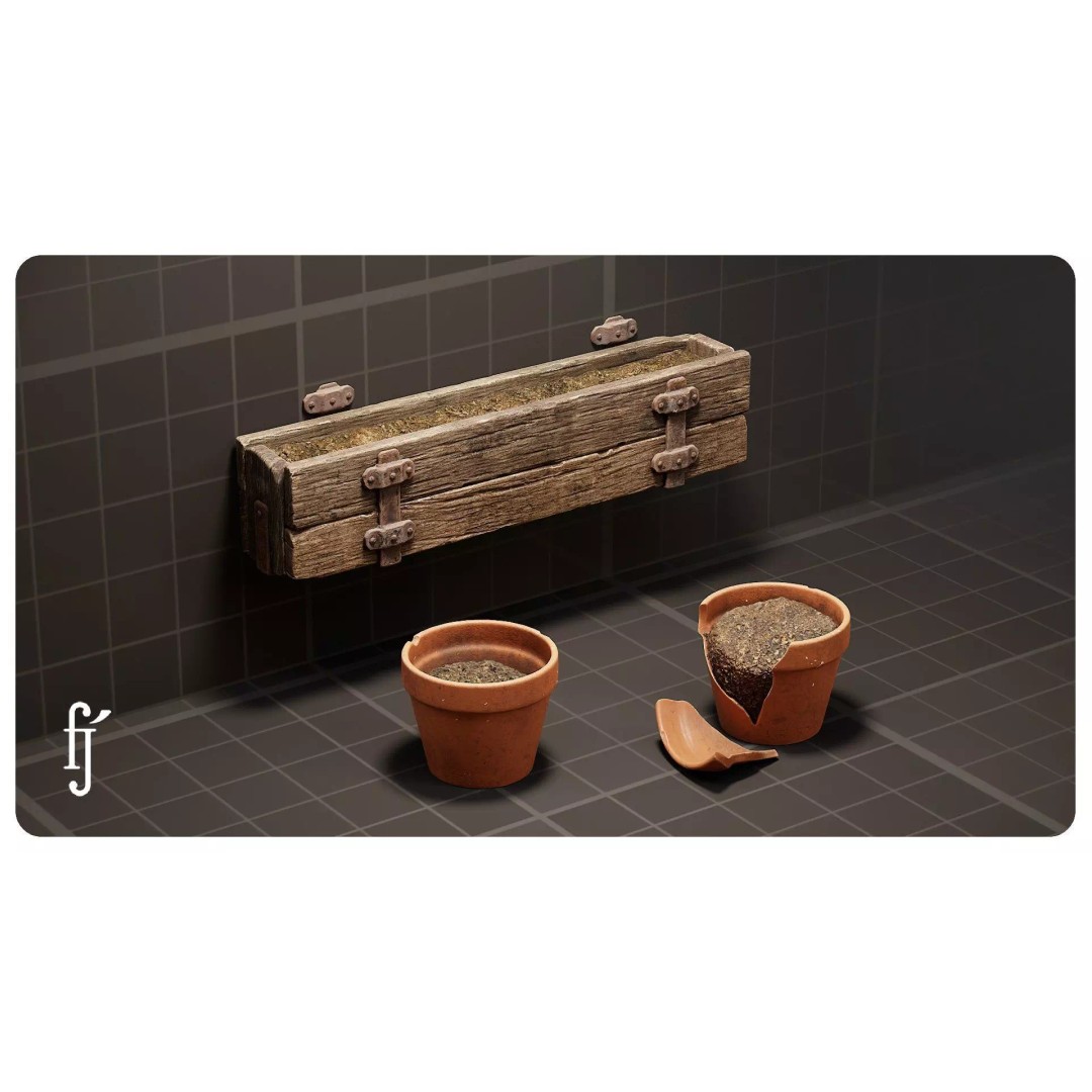 Rustic Wooden Planter Box 3D Model – High Poly PBR Asset, FBX - View 2