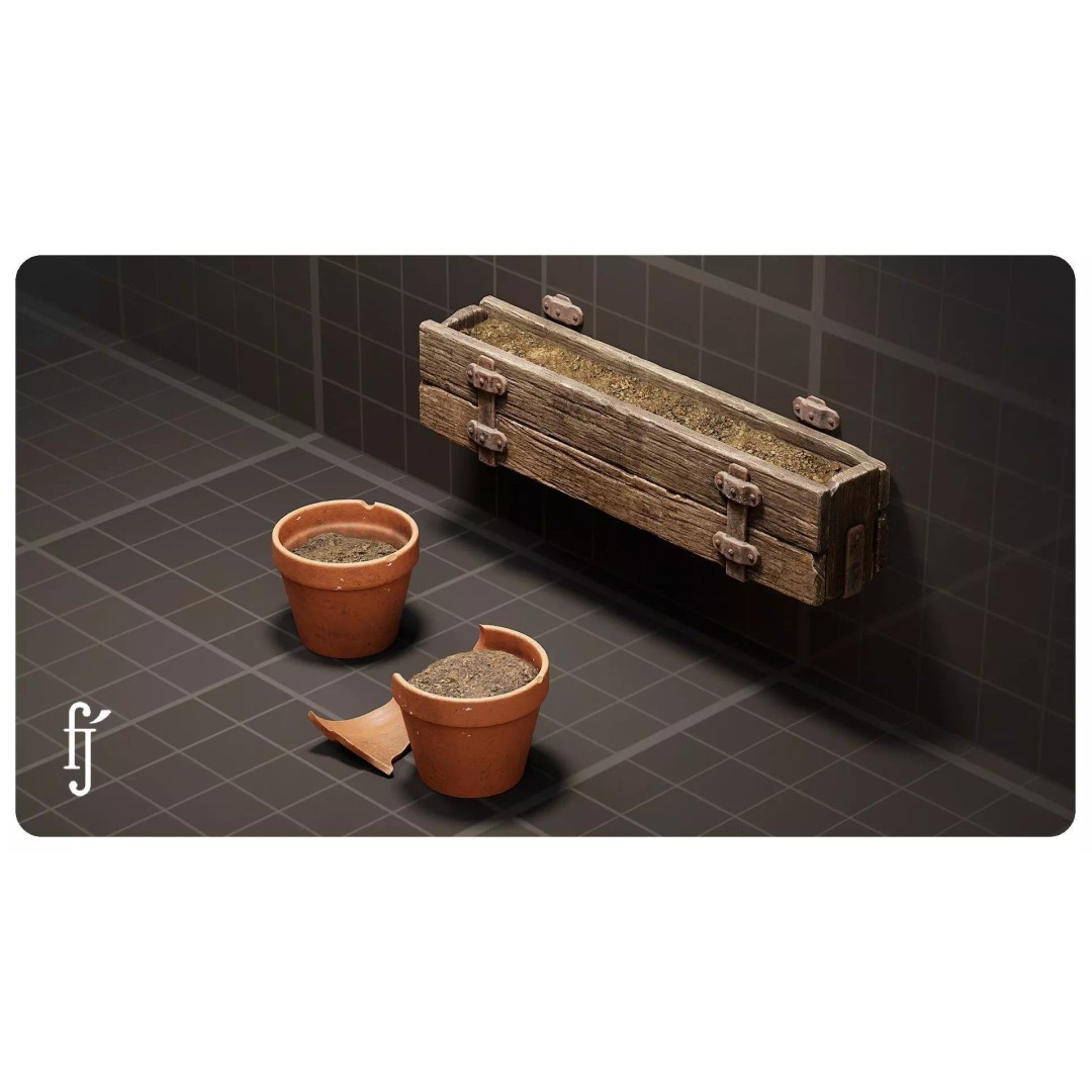 Rustic Wooden Planter Box 3D Model – High Poly PBR Asset, FBX - View 6