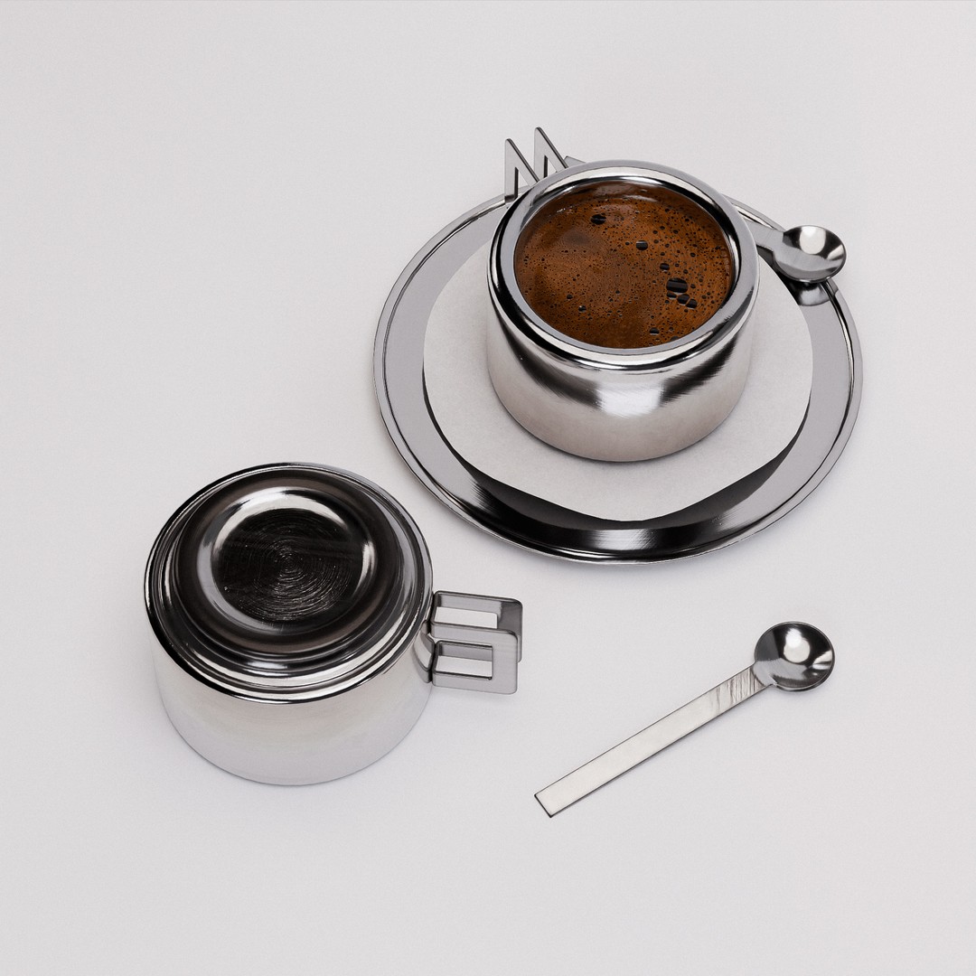 Espresso Set 3D Model – Low Poly Kitchenware with PBR Textures - View 6