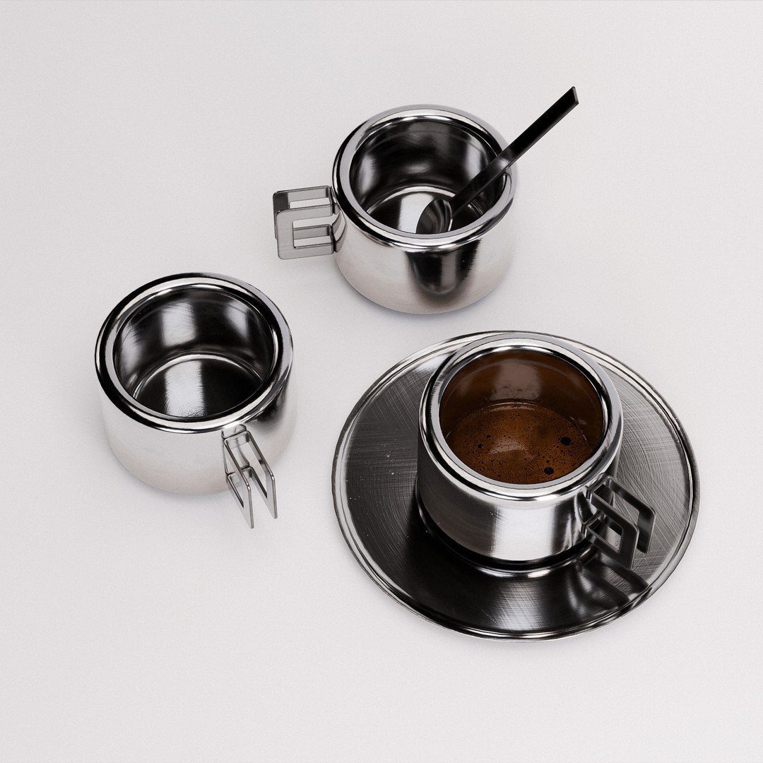 Espresso Set 3D Model – Low Poly Kitchenware with PBR Textures - View 9