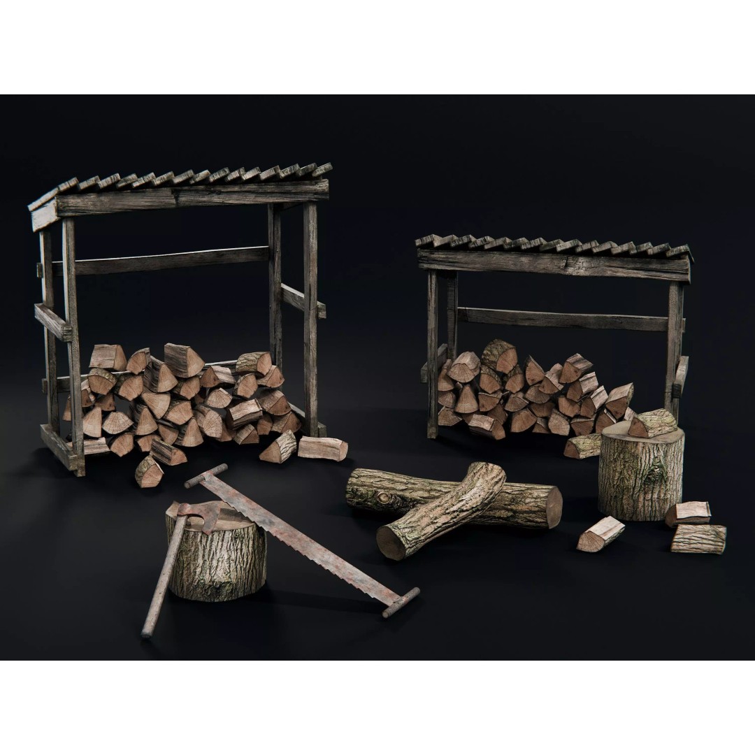 Firewood 3D Model – PBR Asset Pack with 8K Textures, Blender & FBX - View 2