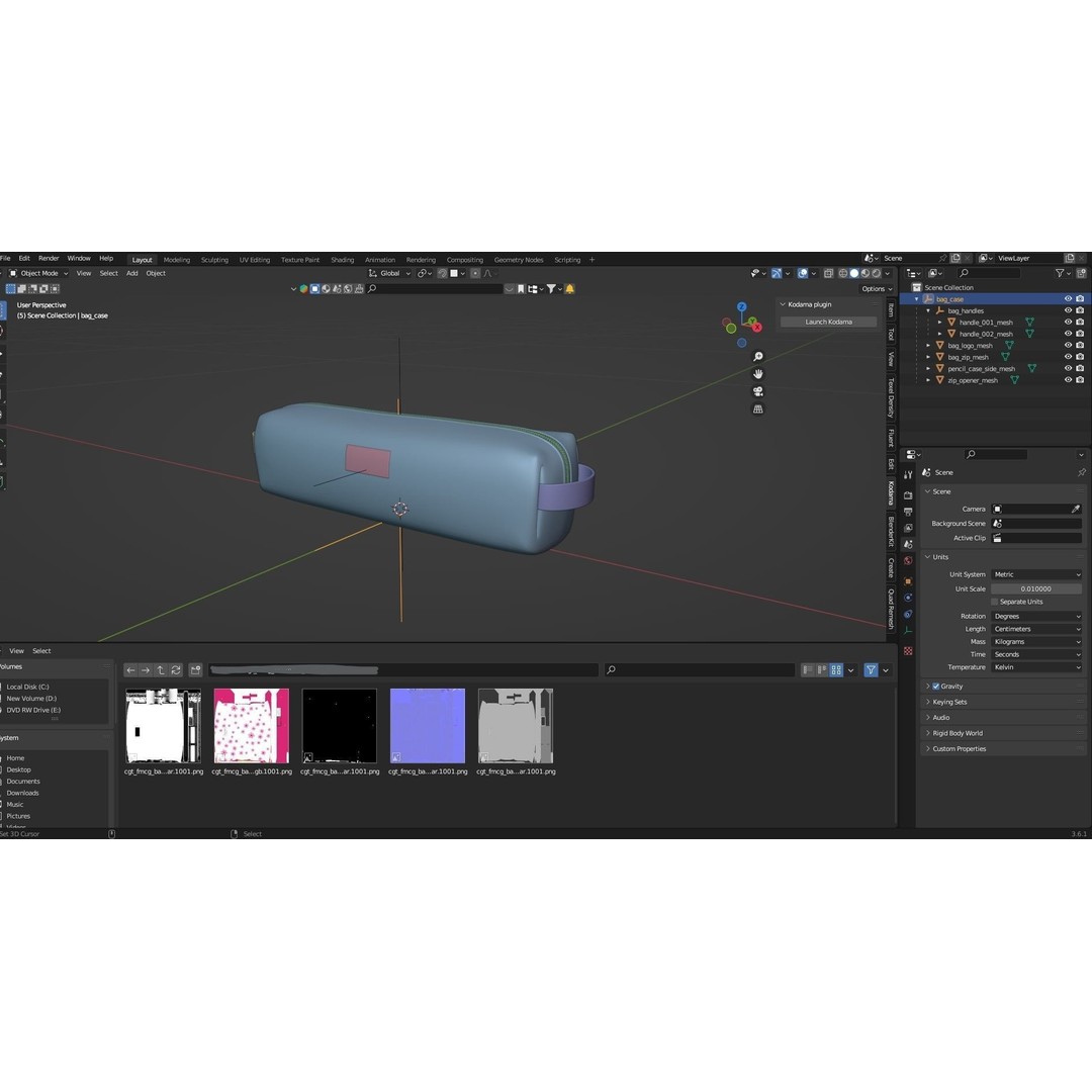 Pencil Pouch 3D Model – Floral Design, PBR Textures, Game Ready