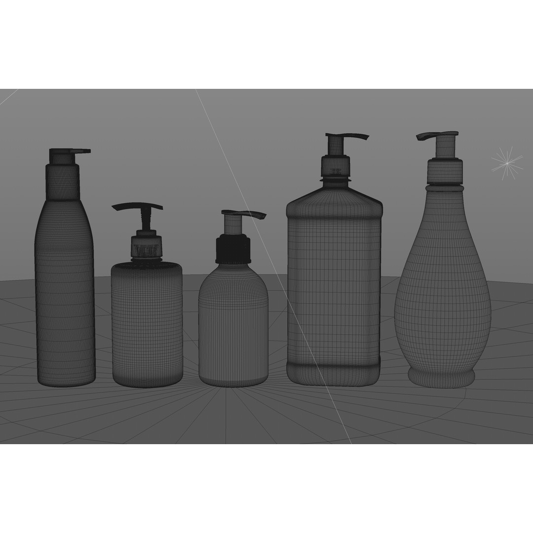 Bottles with Dispenser Set 3D Model – Household Plastic Kit, FBX, OBJ
