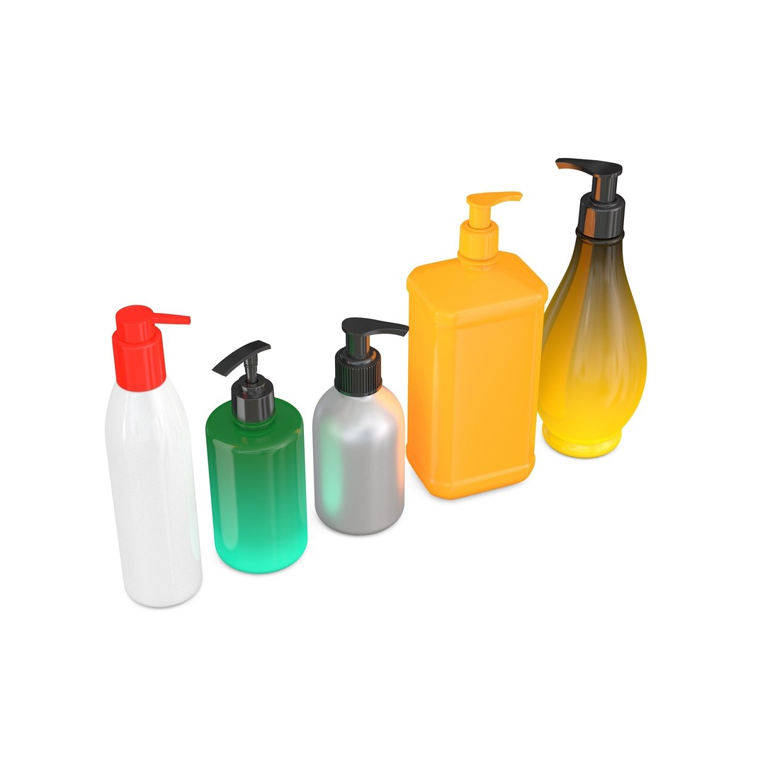 Bottles with Dispenser Set 3D Model – Household Plastic Kit, FBX, OBJ - View 3