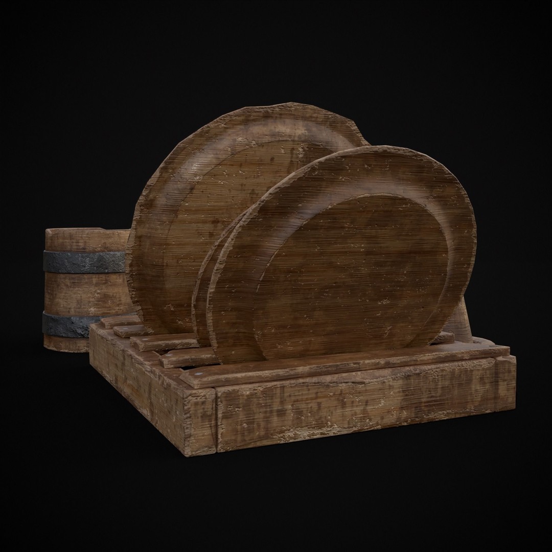 Wooden Medieval Dish Washing Set 3D Model – Low Poly PBR Kitchenware, FBX - View 15