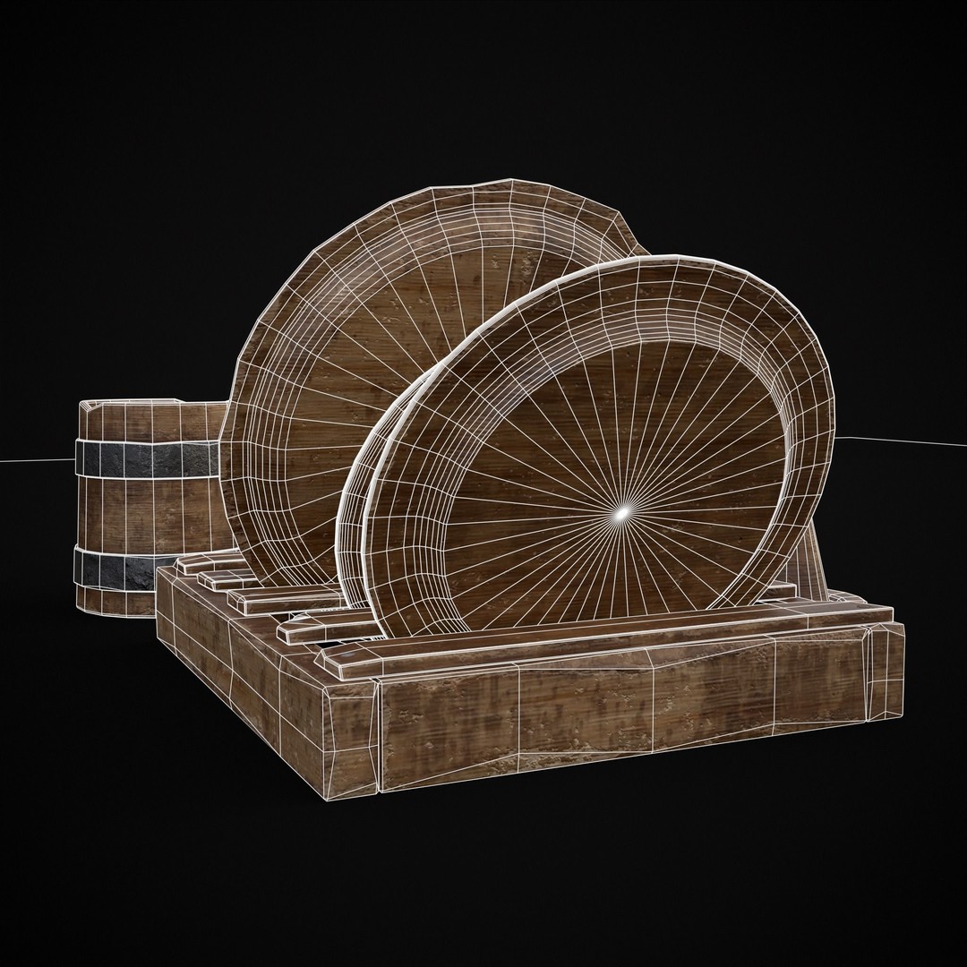 Wooden Medieval Dish Washing Set 3D Model – Low Poly PBR Kitchenware, FBX - View 16
