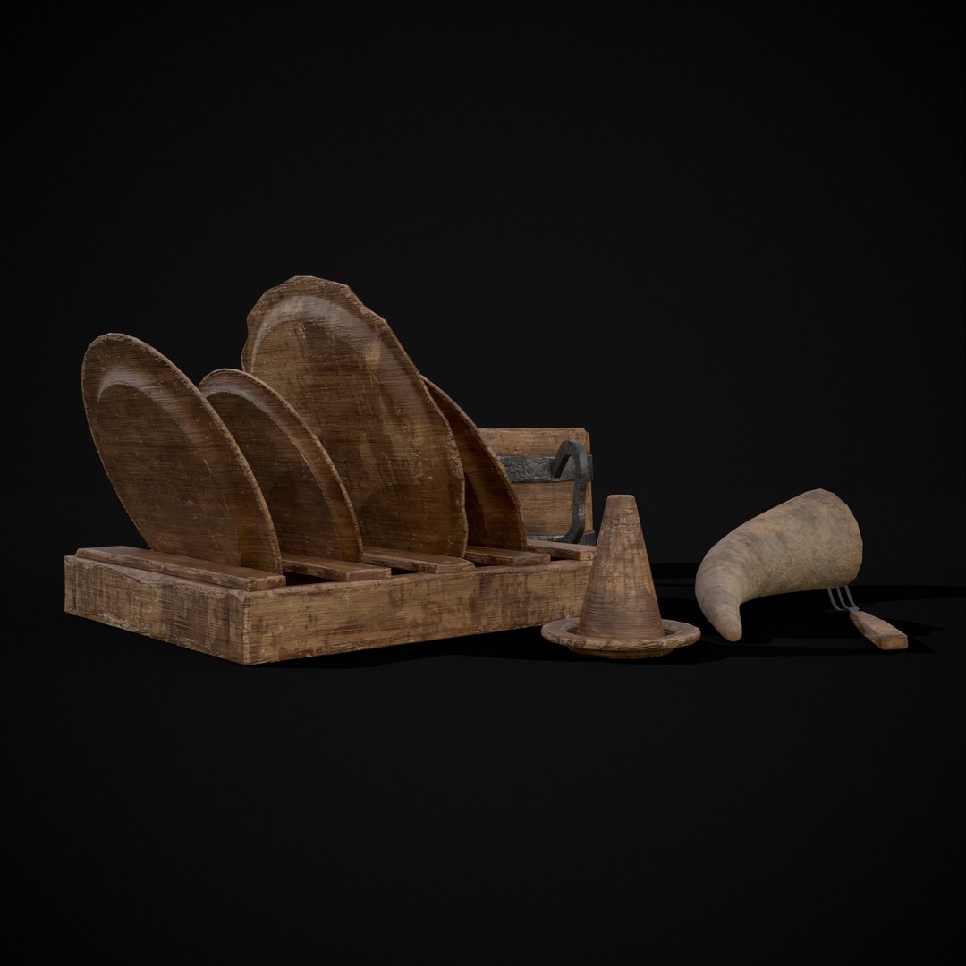 Wooden Medieval Dish Washing Set 3D Model – Low Poly PBR Kitchenware, FBX - View 17