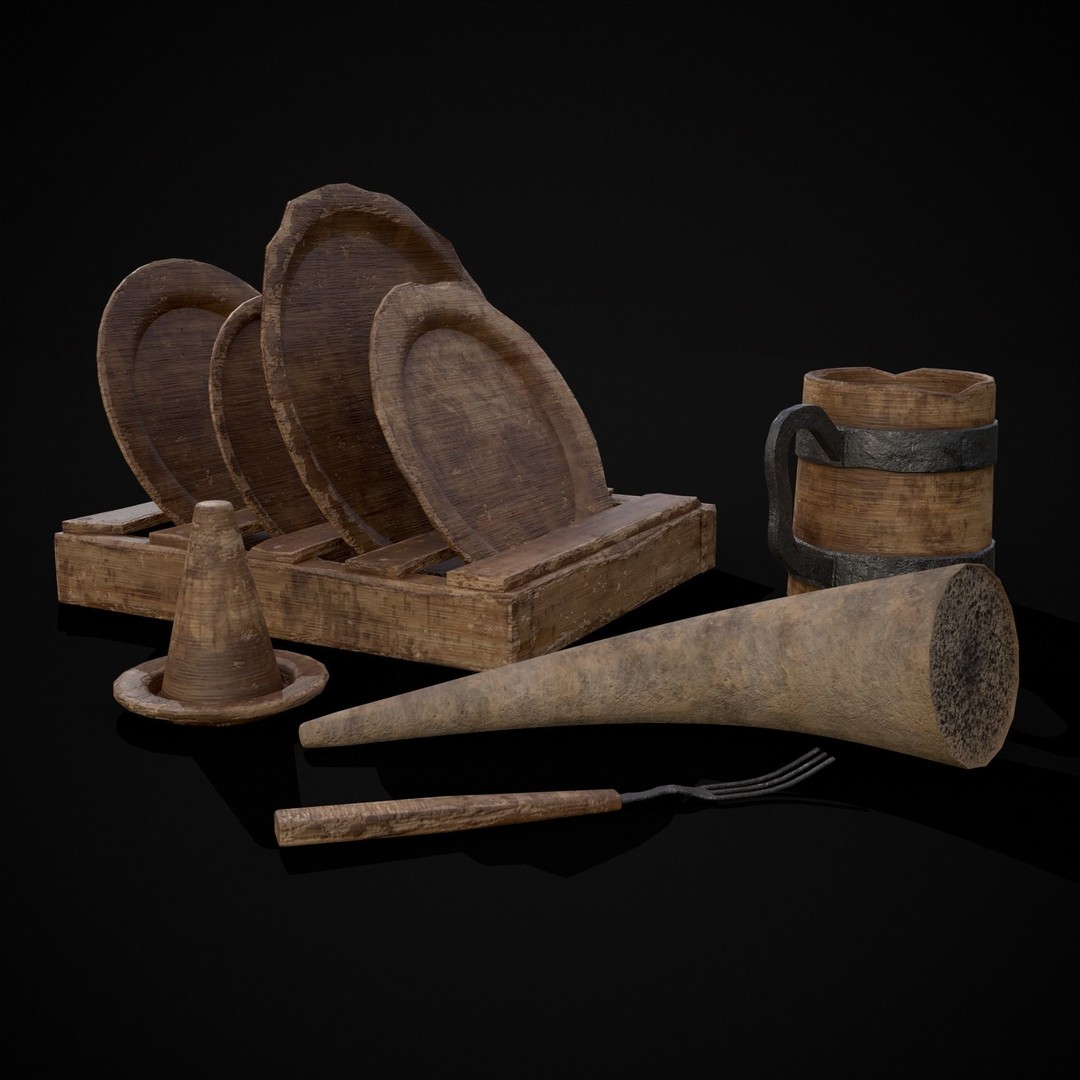 Wooden Medieval Dish Washing Set 3D Model – Low Poly PBR Kitchenware, FBX - View 19