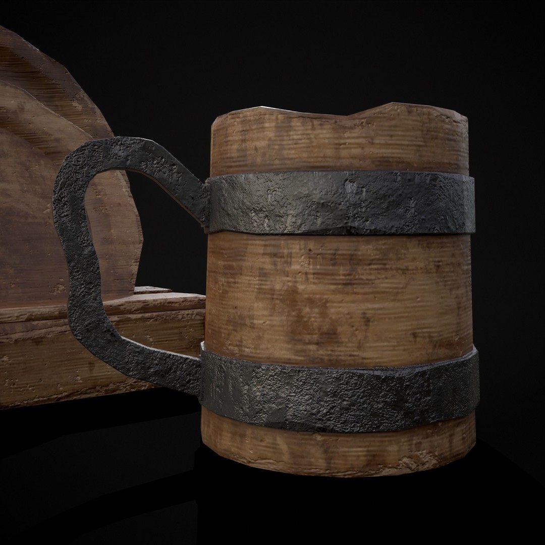 Wooden Medieval Dish Washing Set 3D Model – Low Poly PBR Kitchenware, FBX - View 23