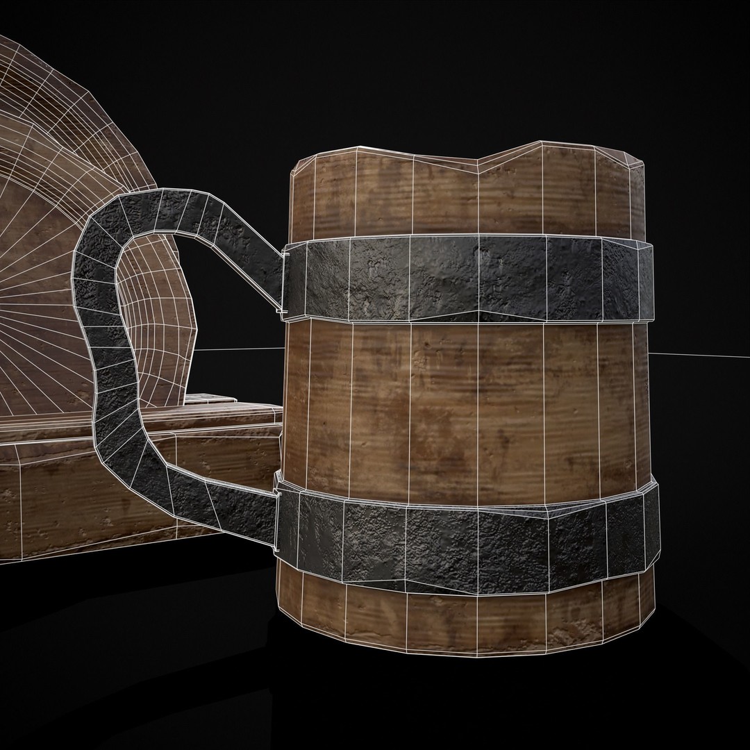 Wooden Medieval Dish Washing Set 3D Model – Low Poly PBR Kitchenware, FBX - View 24