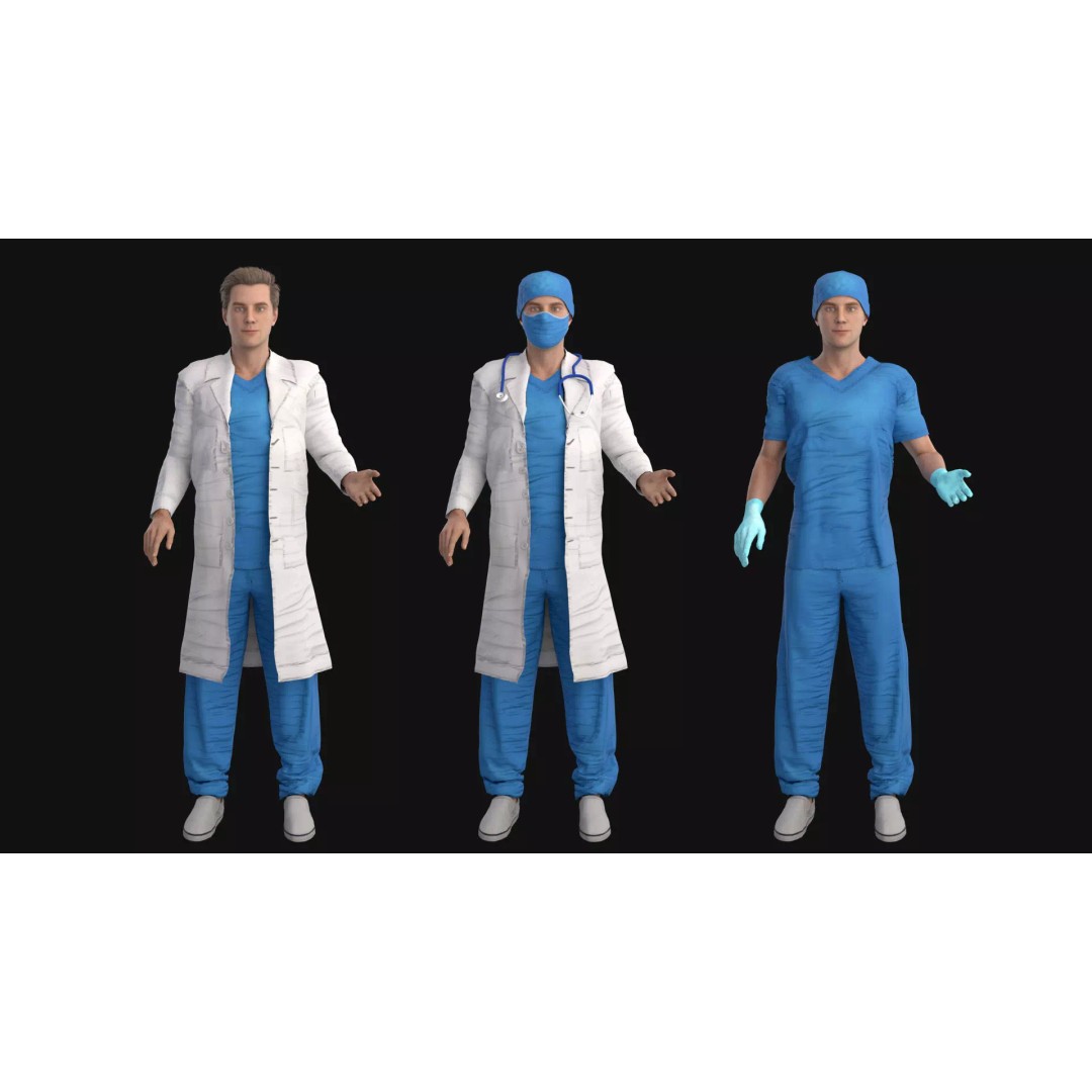 Doctor 3D Model – Rigged Low-Poly Character for Animation - View 2