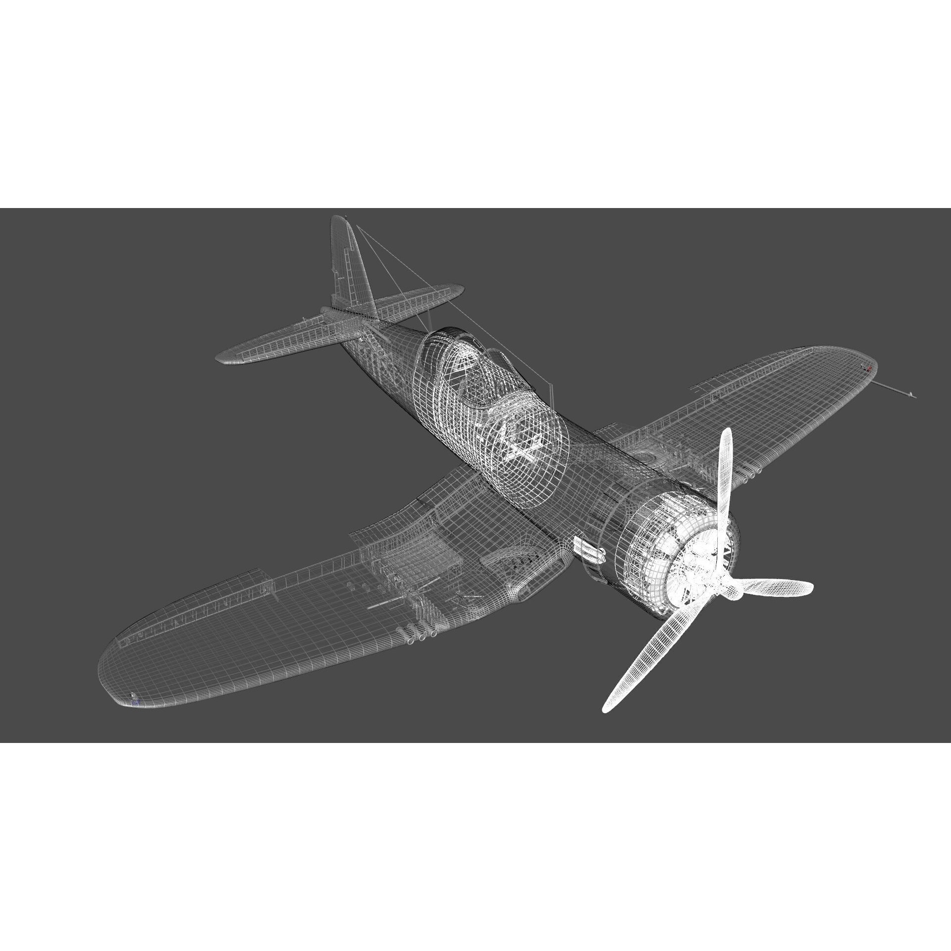 Chance Vought F4U Corsair - Low-Poly Game-Ready 3D Model - View 24