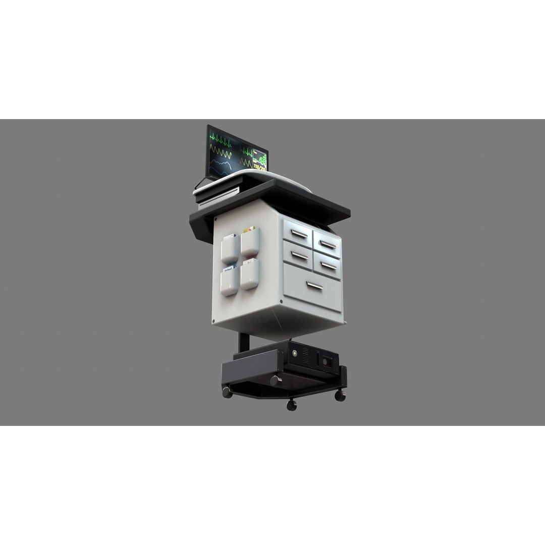 Mobile Computer Cart 3D Model – Low Poly Workstation, FBX, PBR