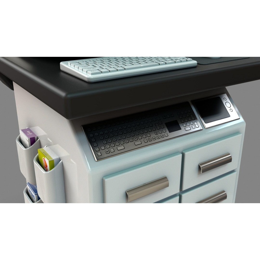 Mobile Computer Cart 3D Model – Low Poly Workstation, FBX, PBR - View 16