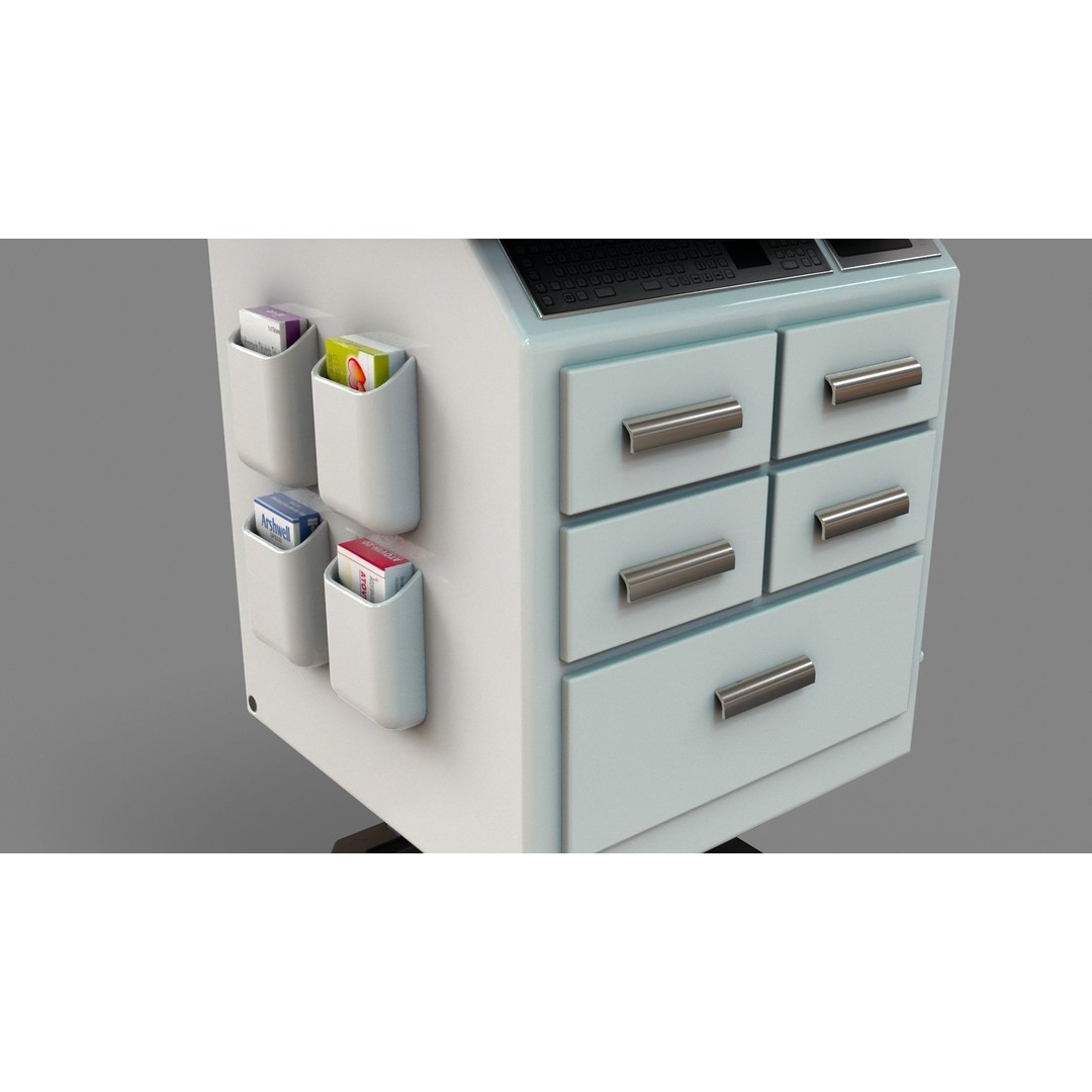 Mobile Computer Cart 3D Model – Low Poly Workstation, FBX, PBR - View 17