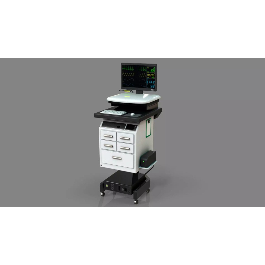 Mobile Computer Cart 3D Model – Low Poly Workstation, FBX, PBR - View 2