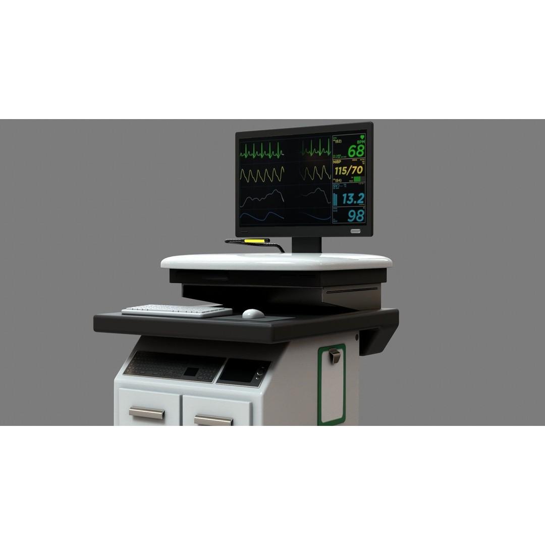 Mobile Computer Cart 3D Model – Low Poly Workstation, FBX, PBR - View 21