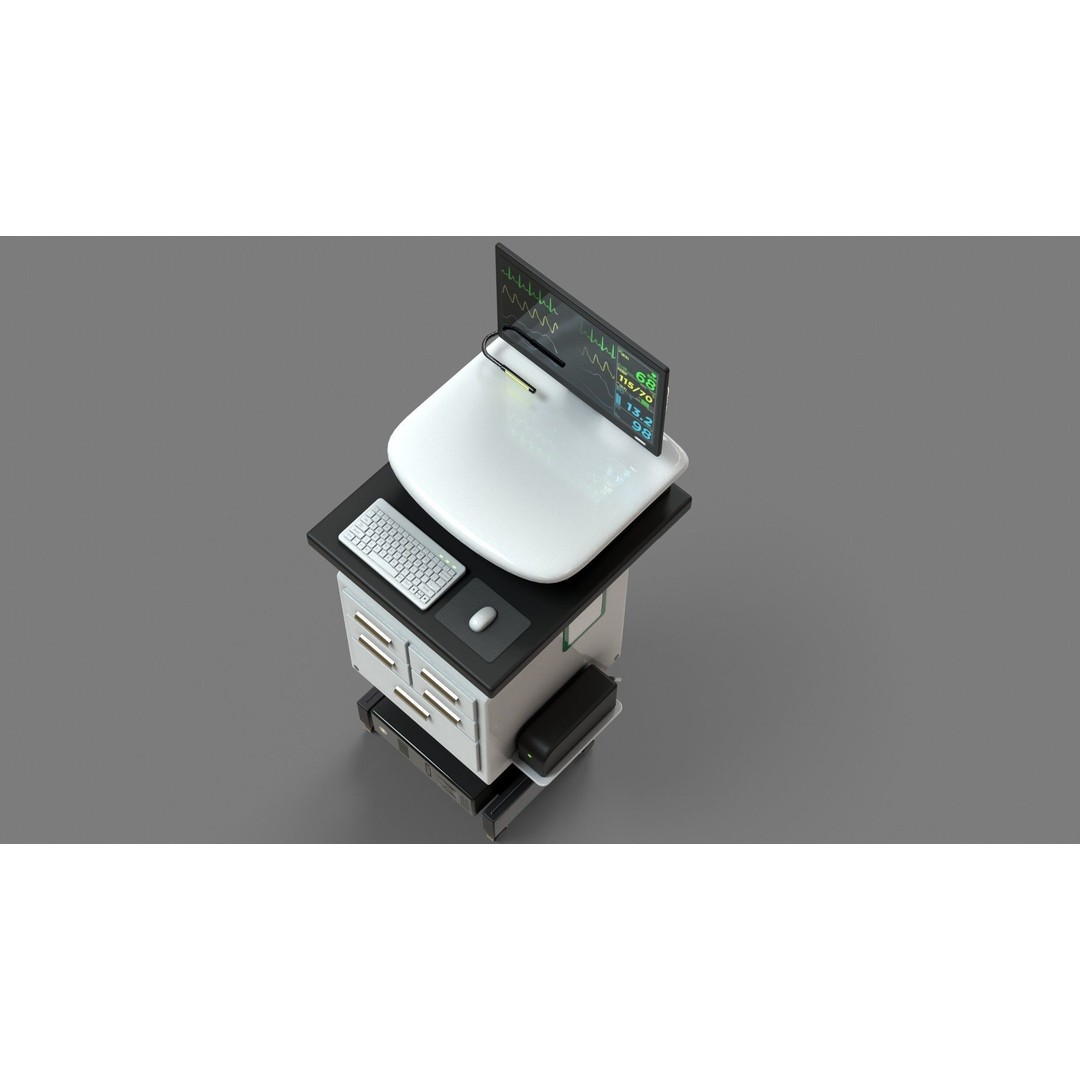 Mobile Computer Cart 3D Model – Low Poly Workstation, FBX, PBR - View 22