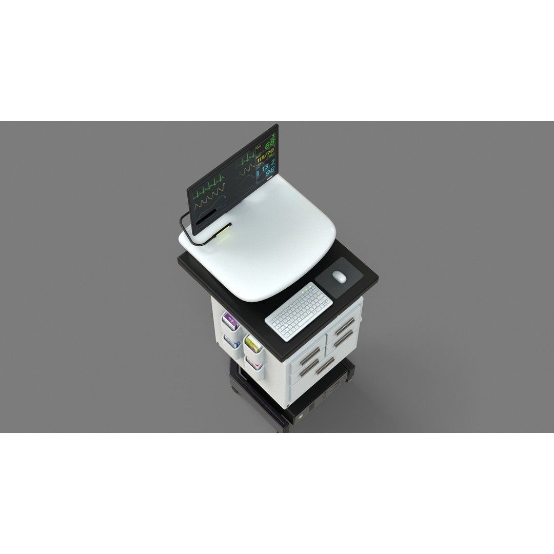 Mobile Computer Cart 3D Model – Low Poly Workstation, FBX, PBR - View 23