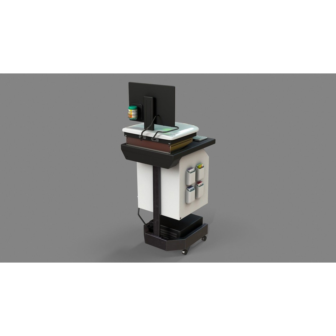 Mobile Computer Cart 3D Model – Low Poly Workstation, FBX, PBR - View 4
