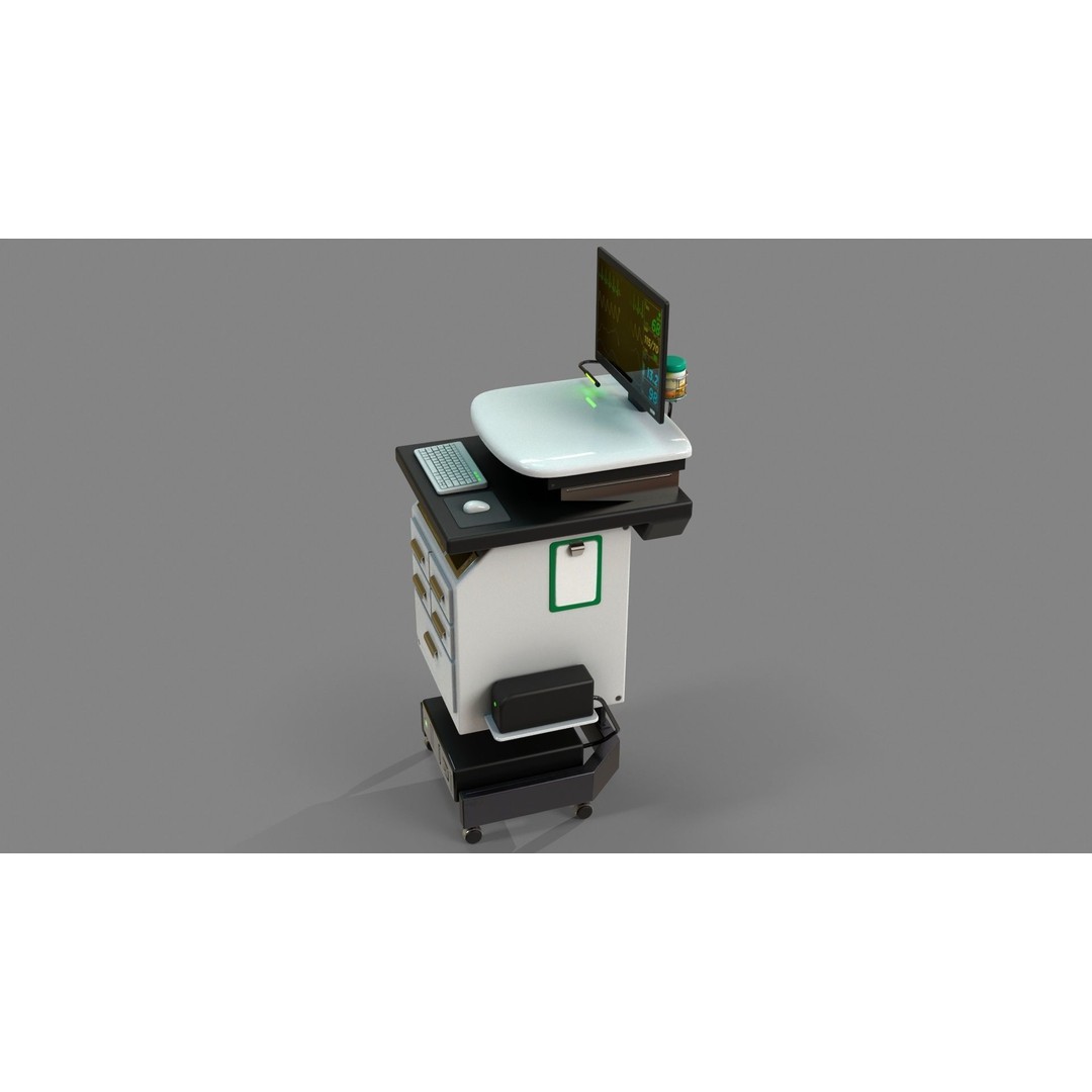 Mobile Computer Cart 3D Model – Low Poly Workstation, FBX, PBR - View 6